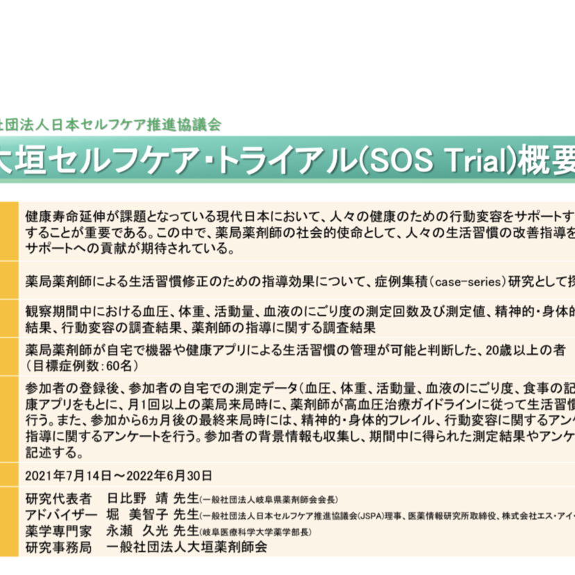 地域薬局を拠点とした健康寿命延伸事業「水都大垣セルフケア・トライアル」開始／岐阜県薬剤師会・大垣薬剤師会・セルフケア推進協議会の共同事業